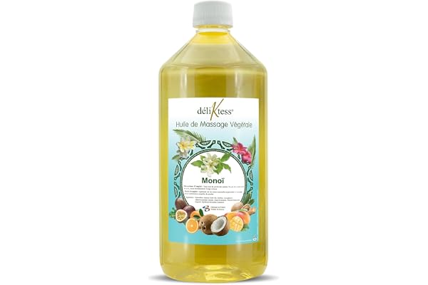 déliktess® - Huile de massage végétale - 19 parfums au choix- 200ml ou 1 litre - Naturelle et fabriquée en France - pour modelage professionnel (Monoï)