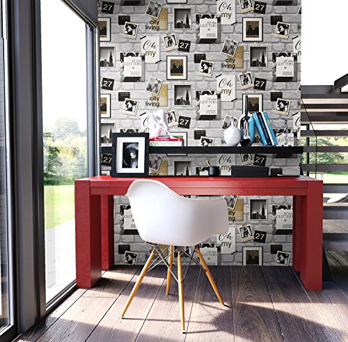 NEWROOM Steintapete Grau Papiertapete Stones & Style Bilderrahmen schöne moderne und edle Design 3D Optik , inklusive Tapezier Ratgeber - 3