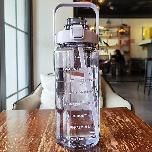 HLOKNTSABR 2L Capacity Sipper Water Bottle For Adults With Motivational Time Marker & Leak Proof Non-Toxic Transparent For Office, Gym, School, Collage, Home (P