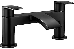 WASSERRHYTHM Bath Taps Black Waterfall Tub Taps Round Bathroom Bath Tap Brass Mixers