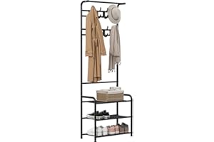 Innotic Appendiabiti, Stand Appendiabiti da terra con Scarpiera 3 in 1, Stabile Appendiabiti Ingresso con 16 Ganci Rimovibile per Ingresso e Camera da letto Salvaspazio (Nero)