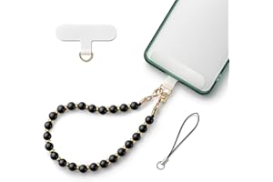 AOKSUNOVA Handykette Universal Handyanhänger Kurz Handy Kette Perlen Handyband Handschlaufe Handy Schwarz