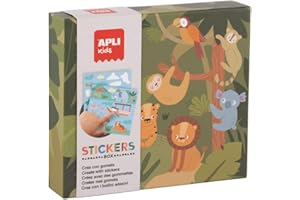 APLI Kids 20076 - Juego de gomets para completar Las Ilustraciones- Pegatinas Multicolor geométricas con fichas en Caja de cartón -Modelo Safari