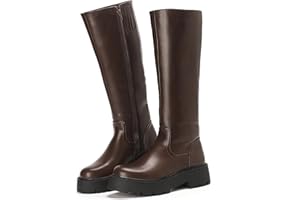 Putu Damen Stiefel Plateau Modische Reitstiefel mit Blockabsatz Profilsohle Leicht Bequem Elegante Hochschaftstiefel