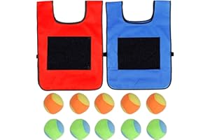 BEOIUCZZY 2 Pezzi Gioco Dodgeball Gilet da Gioco, Dodgeball Set di Giochi da Giardino Dodgeball Sfera Appiccicosa di Destinazione con 10 PCS Palline di Ovatta per Bambini Indoor Outdoor (Rosso + Blu)