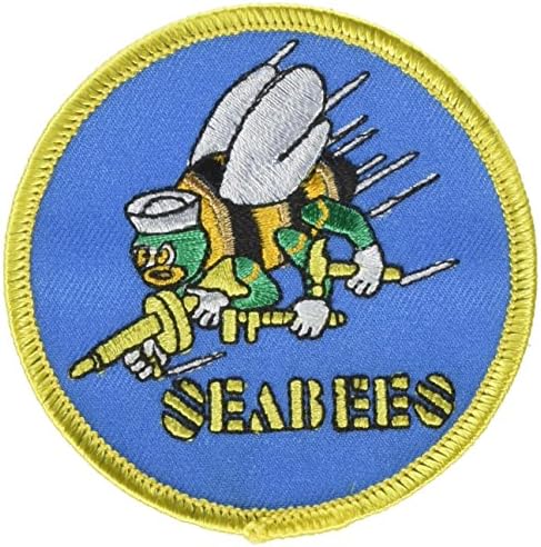 The Seabees PATCH, Superior Quality Iron-On / Saw-On Embroidered Patch - Each one is individually carded and sealed in a professional retail package - 3" x 3" Inches - Made in the USA