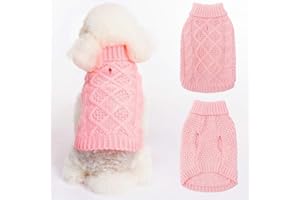 Mihachi Turtleneck Dog Jumper - Dog Sweater Winter Coat Apparel Classic Cable Knit Clothes with Leash Hole for Cold Weather