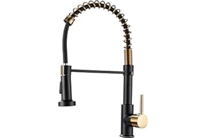 MOGFCT Robinet de cuisine à ressort extractible à poignée unique en laiton pour évier de cuisine (noir doré B)
