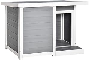 PawHut Hundehütte Hundehaus mit geöffneter oberer Abdeckung isoliertes Kleintierhaus Outdoor Hütte für drinnen und draußen wetterfeste WPC Grau 102 x 70 x 73 cm