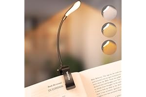 TNYOYO Leselampe Buch Klemme, Buchlampe, USB Wiederaufladbare Klemmlampe, Stufenlose Helligkeit Augenschutz Klemmleuchte, 3 Farbtemperatur Modi(Warm/Kühl/Weiß), 360 ° Flexibel Leselicht für Nachtlektüre