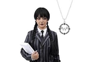 PORSMEER Wednesday Long Braided Wig with Necklace Adams Ghosts Costume Wig for Women Girls Halloween Gothic Costume Hair Schoolgirl Role-Playing Party
