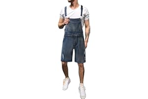 Modaworld Salopette Corta in Denim da Uomo Jeans Denim Slim Tasche Overall Tuta Intera Denim Casual Slim Fit Vestibilità Morbida Reggicalze Pantaloncini Casual da Elasticizzato