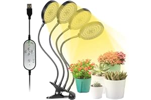 FAVRISON 60W Grow Lights for Indoor Plants, 312 LEDs Sunlike Full Spectrum LED Plant Grow Light, 5 Dimming Level 4 Adjustable Gooseneck Heads Grow Lamp with Timer for indoor Plants, Seedlings, Succulents
