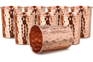 8 x Zap Impex® vasos de cobre puro 100% con grabados ayurvédicos.