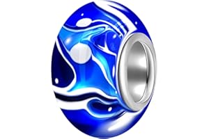 Andante-Stones - Plata Sterling de Ley 925, Vidrio Murano, Cuenta Azul-Blanca para Cuentas European Beads + Saco de Organza