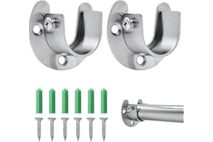 LECHISENOP Wardrobe Rail Bracket 2Pcs Wardrobe Pole Brackets 25 mm Stainless Steel Closet Pole Sockets Heavy Duty Curtain Pole Brackets U Shaped Closet Rod End Supports with Screws for Wardrobe Shower Curtain
