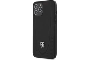 CG MOBILE Ferrari Funda de Piel negra con Logotipo Plateado Compatible con iPhone 12 Pro MAX (6.7)