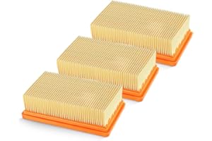 Isincer 3 Pack WD6P remplacement plat plissés Filtre Karcher MV4 MV5 MV6 WD4 WD5 WD6, WD4P WD5P WD6P Aspirateur Wet-Dry - remplace 2,863-005,0