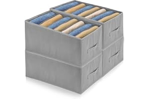 BOSCOW 4 Pezzi Organizer Armadio Cassetti, Organizer Armadio Salvaspazio Non Tessuto Cassetto Organizer Pieghevole Divisori Scatole Portaoggetti con 7 Scomparti, per Pantaloni, Camicie, Maglioni