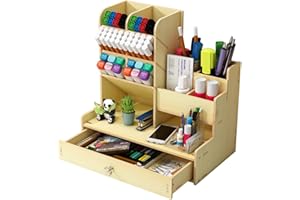 Notwoe Przybornik na długopisy na biurko, schowek na długopisy z szufladą, organizer biurkowy o dużej pojemności, przybornik na długopisy do domu, biura i szkoły