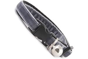 COOL CAT COLLARS Kitten Collar | Mouse Grey Double Velvet | Extra Soft | Removable Bell | UK Made | Safety Release Buckle