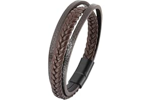 MANDARINMELON Pulsera Hombre de Cuero Auténtico Trenzado y Tejido a Mano. Pulseras Hombre con Cierre de Acero Inoxidable. Brazalete para Hombre de Piel de Vaca. Pulsera Ancha c/Cierre Magnético. Pulseira Homem …