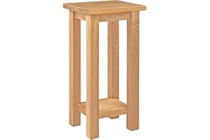 Hallowood Furniture Waverly Tall Side Table Oak Wood with Shelf, 2-Tier Solid Wood Narrow Small Table, Wooden Plant Stand, Light Oak Furniture for Living Room, Bedroom or Hallway