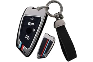 ontto Funda para llave de coche compatible con BMW X1 X3 X5 X6 X7 1er 3er 5er 6er 7er G20 G30 G11 F15 F16 G01 G02 F48 Carcasa Metal Llavero Funda Cover 4 Botones Negro