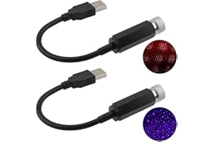 Erthree Mini Star Projection Light, 2 Pcs USB Powered LED Night Light Ceiling Projection Lamp for Car Home Party(Red+Purple)