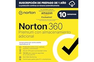 Norton 360 Premium Exclusivo Amazon*|Antivirus 10 Dispositivos|1 año con renovación automática| Descarga digital