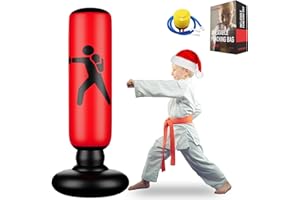 FOYOCER Boxsack für Kinder 160cm Stabiler Aufblasbarer Boxsack für 3-12 Kinder Geschenke Für Jungen Und MäDchen Kinder Boxset zum Üben von Karate Taekwondo MMA Sandsäcke für Kleinkinder
