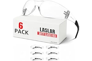 Laslar Safety Glasses for Work - Clear Lenses 6 Pack, Safety Googles for Men Women, Impact Scratch-Resistant Lens Eye Protection for Lab,Construction,Shooting Range,Woodworking,Outdoor