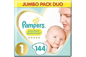 Pampers Baby Nappies Size 1 (2-5 kg / 4-11 lbs) Premium Protection,�(New Baby),�144 Count, JUMBO PACK DUO, Baby Essentials For Newborn