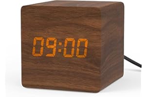 aboveClock Réveil Numérique, Réveil Matin, LED Horloge Digitale avec 3 Alarmes, Mode Week-End, Luminosité et Volume Réglables, Horloge Numérique Alimentation par USB【Brun】