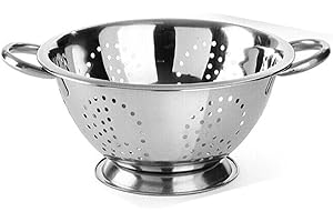 MAXPERKX 18/20/24/28cm Stainless Steel Deep Colander Strainer with Large Holes for Pasta Vegetables Fruits Rice Beans Noodles Handle Kitchen Healthy Gluten-Free Organic Gourmet Veggie Pasta (20CM)