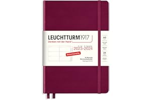 LEUCHTTURM1917 367599 kalendarz tygodniowy Medium (A5) na rok 2024, 18 miesięcy, czerwony Port Red, niemiecki
