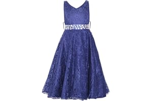 L SERVER Prinzessin Kleid Mädchen Elegant Durchbrochenes Besticktes Spitze Kleid V-Ausschnitt Armelloses Rautenkleid Niedliches Kleid