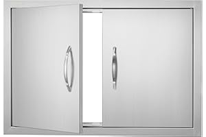 VEVOR BBQ Access Door, 711x482 mm Double Outdoor Kitchen Door, Stainless Steel Flush Mount, Wall Vertical with Handles, for BBQ Island, Grilling Station, Outside Cabinet