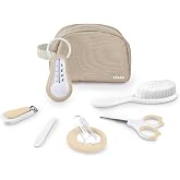 BÉABA Trousse de Toilette Bébé Nomade – 7 Accessoires Essentiels Dès la Naissance – Thermomètre, Coupe-Ongles, Ciseaux, Bross