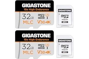 [10 x Alta Resistencia] Gigastone Tarjeta de Memoria Micro SD 32GB MLC Paquete de 2, 4K Video, Cámara de Seguridad y Vigilancia, Compatible con Cámara de Tablero, 95MB/s, U3 C10