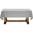 Lann's Linens - 60" x 102" Premium Checkered Tablecloth - Rectangular Polyester Fabric Picnic Table Cover - Black & White Gingham Cloth