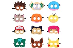 Liekadijiae 12 Stück Cosplay Pikachu Maske, Augenmaske Party Face Mask, Kindermasken Tiere, Kinder Cosplay Masken Pikachu, für Maskerade, Halloween, Weihnachten, Geburtstag