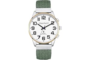 Hearkent British English Talking Watch with Large Numbers Self-Setting for Visually impaired, Blind or Elder People, Men Size (Nylon Green)