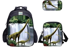 MATMO Juego de mochila y bolsa de almuerzo de dinosaurio para niños, mochila, bolsa de hombro, estuche para lápices, Dinosaurio Mochila Set 12, Backpack Set, Computadora portátil