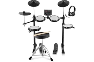 VEVOR 15 PCS Kit de Batería Electrónica 150 Sonidos Batería Eléctrica de 20,32 cm con Silla, Caja de Malla Compatible con USB MIDI, 3 Platillos de 25,4 cm, Baquetas y Auriculares para Principiantes