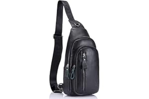 Xieben Pacco Petto,Vera Pelle Retro Borsa a Tracolla in per Uomo Zainetto Monospalla Crossbody Pacco Petto Messaggero Sport Outdoor Sling Pacchetto Viaggio Noir