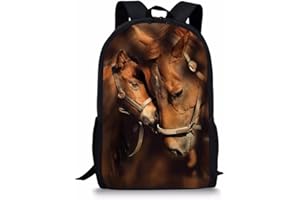 AMZBEAUTY Middle School Student Backpack for Boys Fashion Durable Large School Bag Horse Print