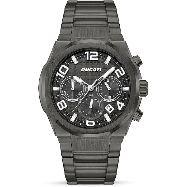 Ducati Orologio Uomo Analogico Al Quarzo, Cinturino In Pelle Nero/Rosso, Cassa In Acciaio, 10 Bar, Data, Modello DTWGB2019701