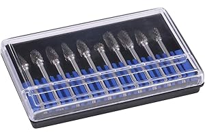 YOSOO HEALTH GEAR Juego fresas para metal taladro, Juego de fresas de limas giratorias de acero de carburo de tungsteno de 10 Piezas, Herramientas para tallar, pulir, grabar, perforar(Double Cut)