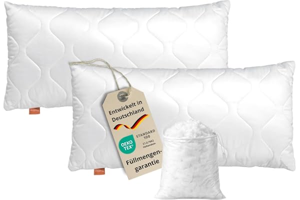 sleepling 190019-P komfort 100 huvudkudde, mikrofiber, vit | lång sovkudde 40 x 80, sängkudde, stoppning, örngott, 2 stycken, fyllning: HCS-fiberkulor, tvättbar, tillverkad i EU